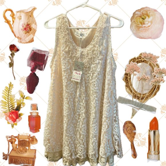 Vintage NWT Coquette Pearl Lace Pink/Peach Dress - Picture 1 of 3